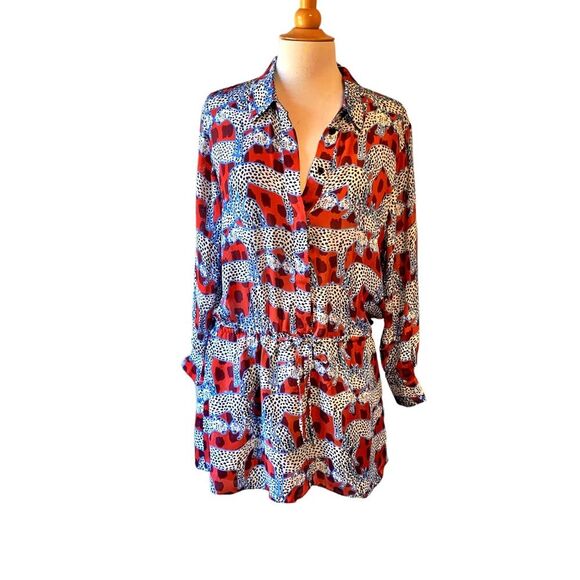 PARKER Silk Leopard Anamalia Print Blouson Mini Dress with Pockets - Size 14 - Picture 11 of 11